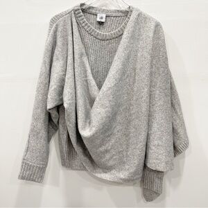 Cabi Wrap Pullover Knit Sweater Fall 2022 Grey Cotton Blend